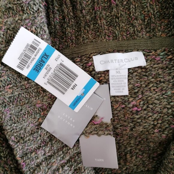 NWT Charter Club Womens Olive Green V-Neck Cozy Pullover Sweater Size X-Large - Picture 5 of 6